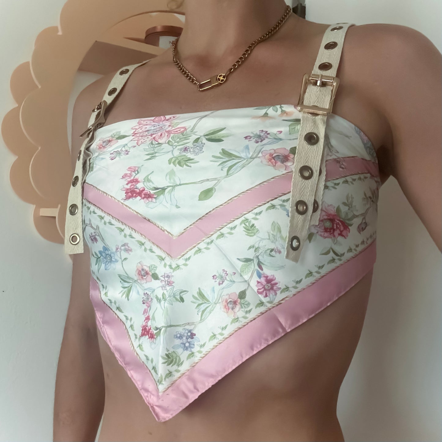 Floral Scarf Buckle Crop Top