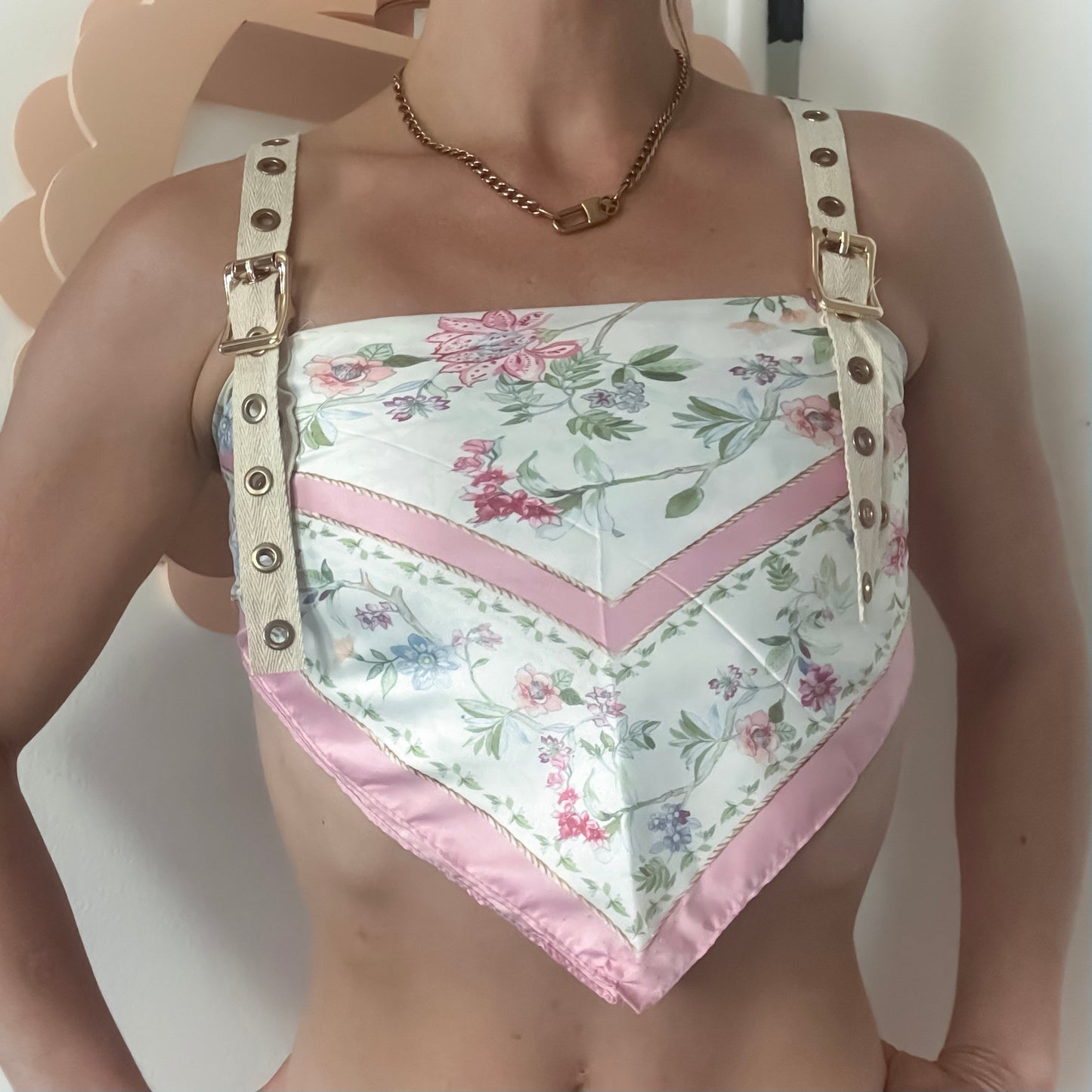 Floral Scarf Buckle Crop Top